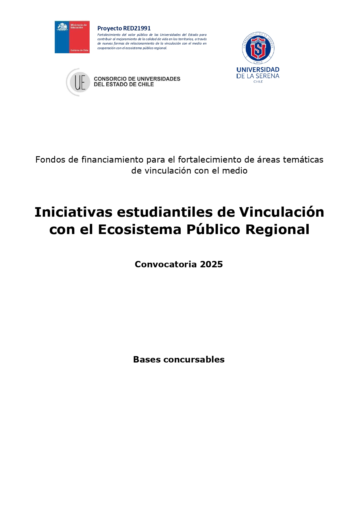 RED21991 Bases concurso 2025 Iniciativas estudiantiles de Vinculación con el Ecosistema Público Regional Userena page 0001