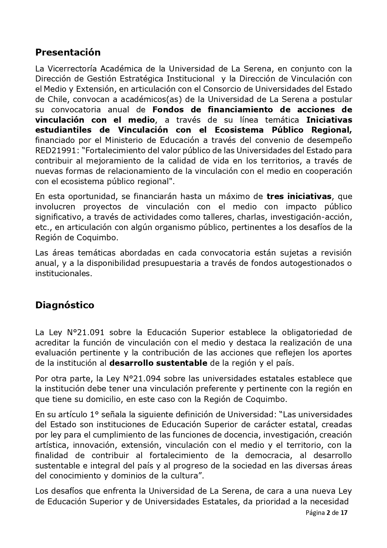 RED21991 Bases concurso 2025 Iniciativas estudiantiles de Vinculación con el Ecosistema Público Regional Userena page 0002
