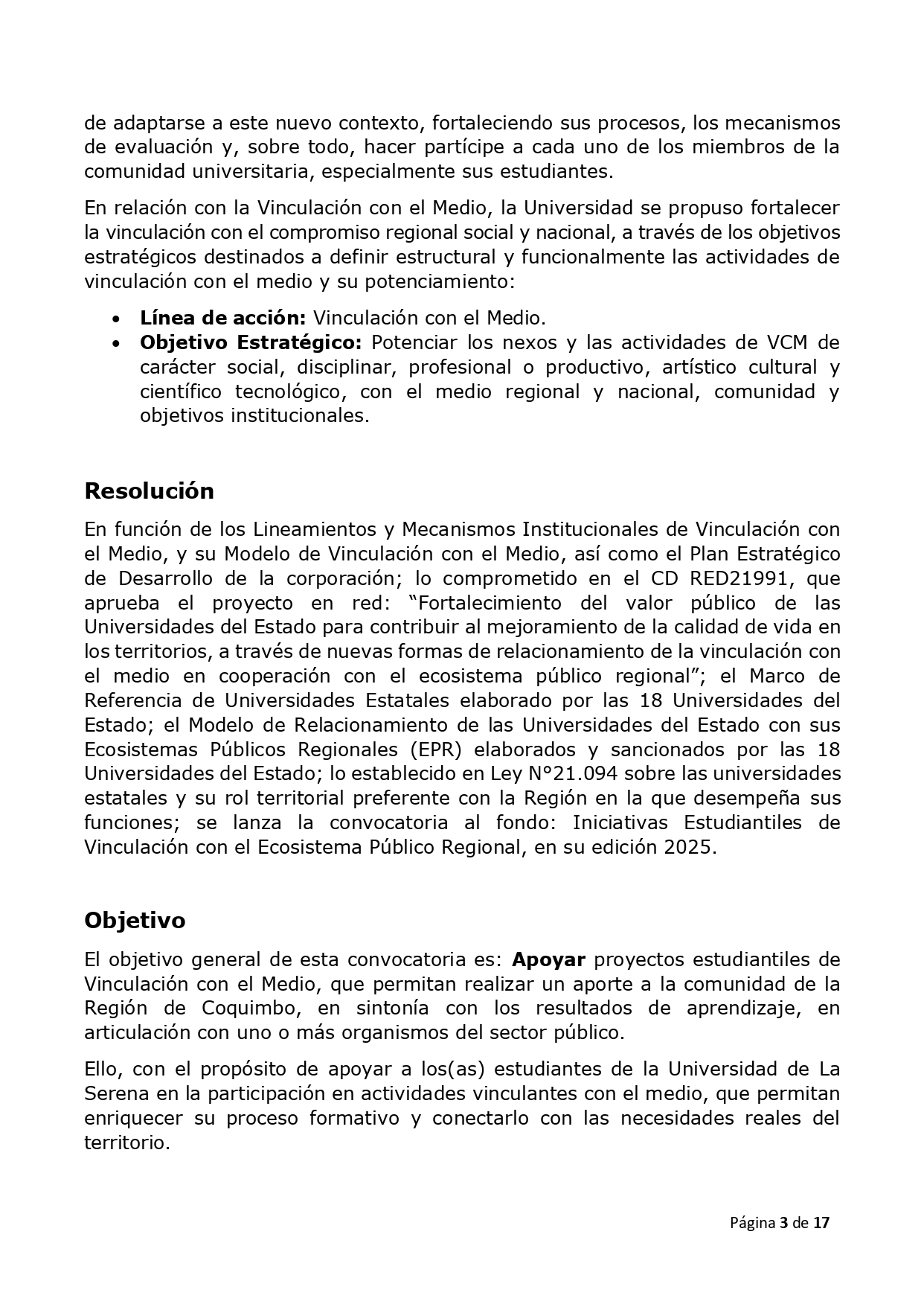 RED21991 Bases concurso 2025 Iniciativas estudiantiles de Vinculación con el Ecosistema Público Regional Userena page 0003