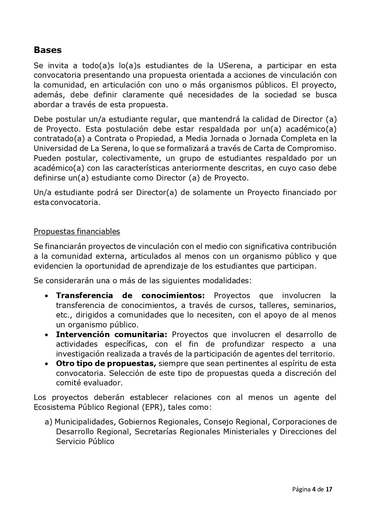 RED21991 Bases concurso 2025 Iniciativas estudiantiles de Vinculación con el Ecosistema Público Regional Userena page 0004
