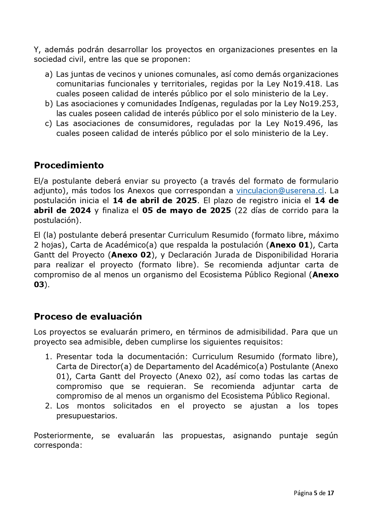 RED21991 Bases concurso 2025 Iniciativas estudiantiles de Vinculación con el Ecosistema Público Regional Userena page 0005